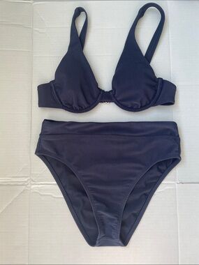 Splendid Navy Ribbed Underwire Bikini Set
